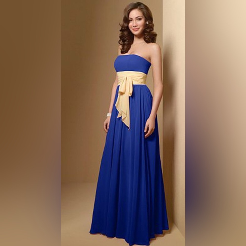 alfred angelo Women Strapless Maxi Blue dress bridesmaid Formal Wedding Prom